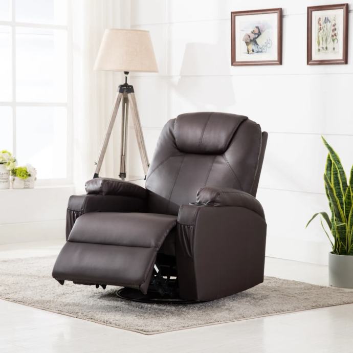 Električna ljuljajuća fotelja za masažu od umjetne kože smeđa - NOVO