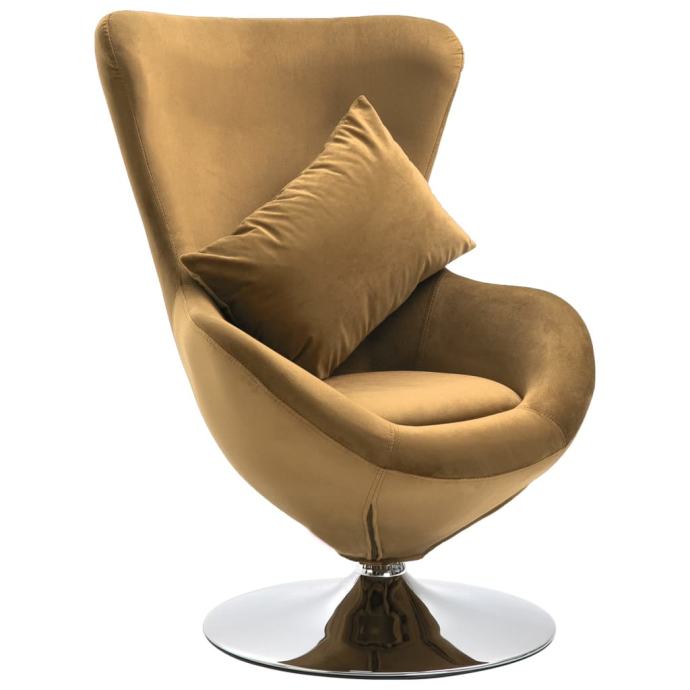 Okretna jajolika stolica s jastukom smeđa baršunasta - NOVO