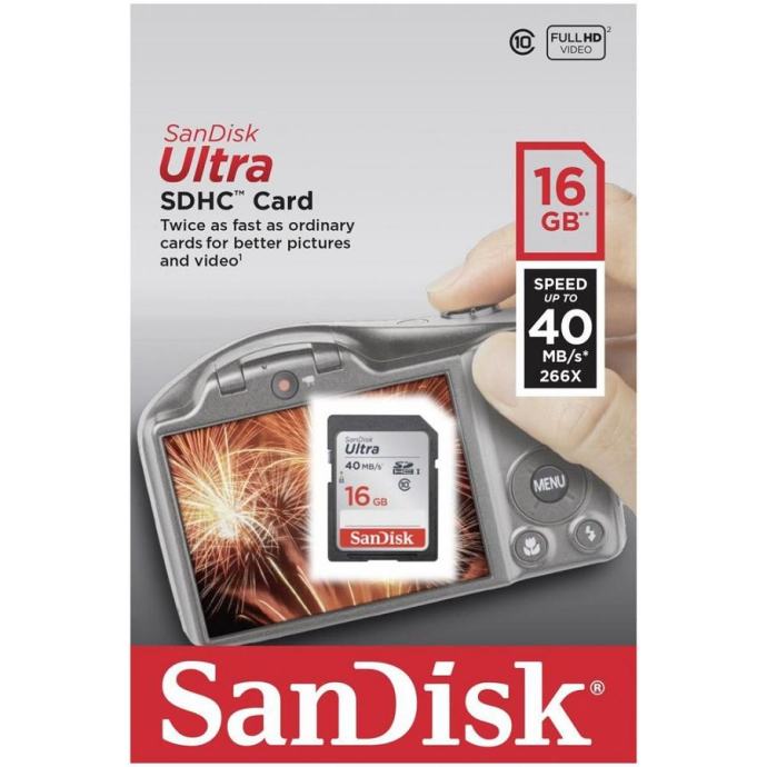 Carte Mémoire SanDisk Ultra SDHC 16 Go – Classe 10 – Vitesse 80 Mo/s – Occasion
