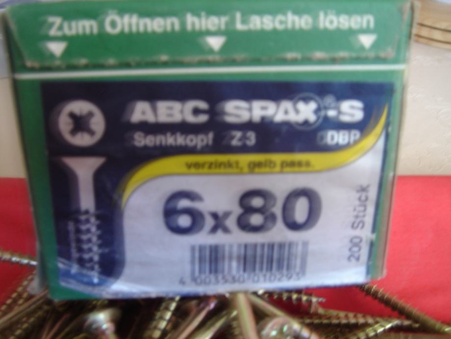 križni vijak SPAX ABC 80mm x 6mm, 200kom,org.pak.Germany!