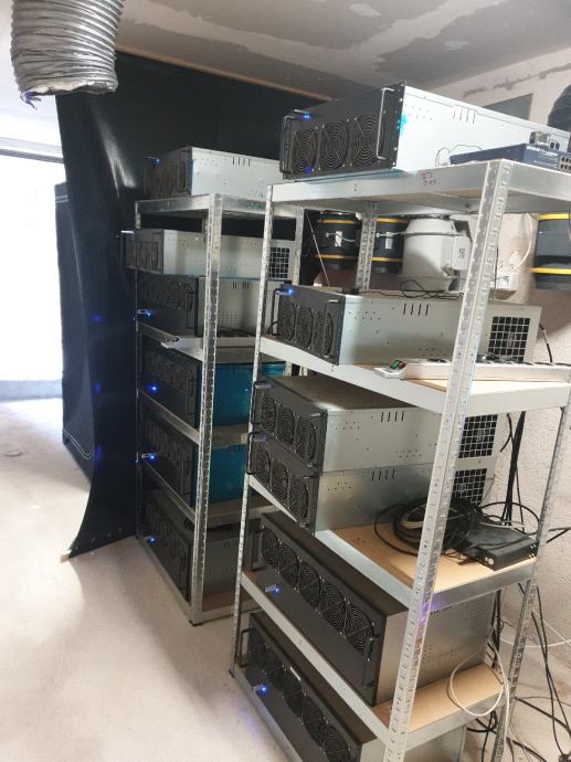 Mac Mini Stack Rig Farm Mining Rig Farm 7,4Gh/s ETC ca. 143 kartice NVIDIA RTX 3070 3060ti
