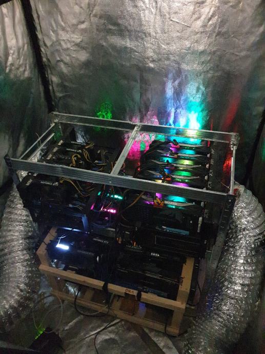 Nvidia Machine Farm Mining Rig Farm 7,4Gh/s ETC ca. 143 kartice NVIDIA RTX 3070 3060ti