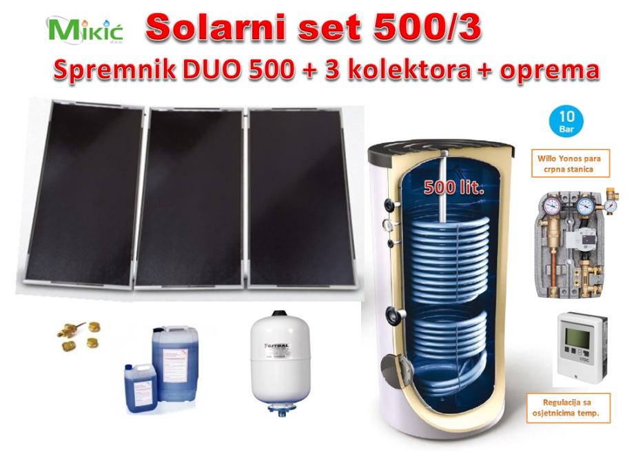 SOLARNI SET 500/3: kolektori x3, spremnik 500 litara+opre. AKCIJA
