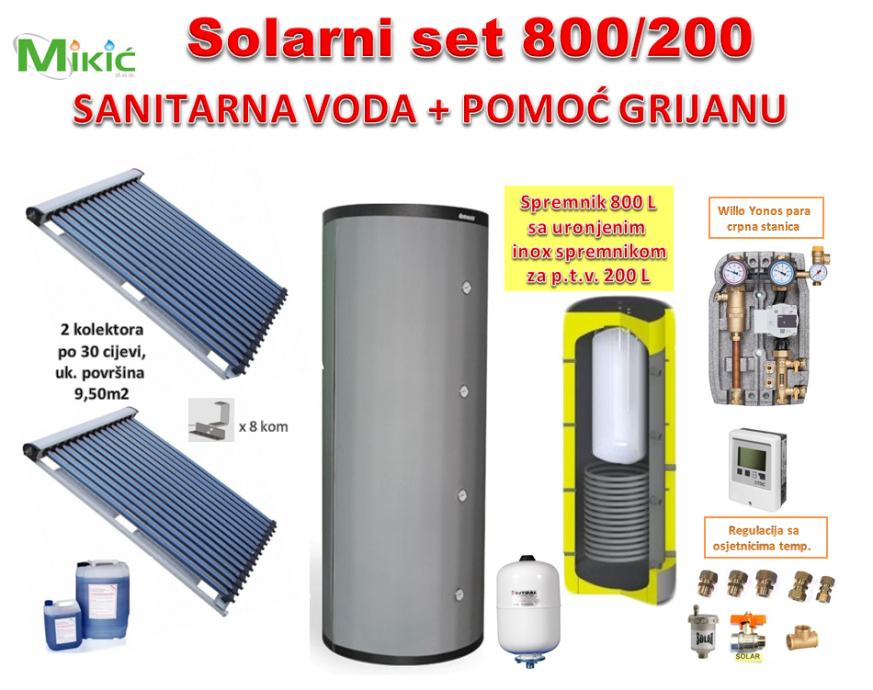 SOLARNI SET 800/200/60 za pomoć grijanju, vakuumski