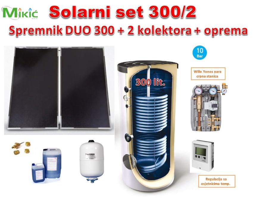 SOLARNI SET 300/2 1 kolektori x2, spremnik 300 litara+opr. AKCIJA