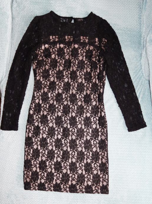 Zara crna-krem čipkasta haljina