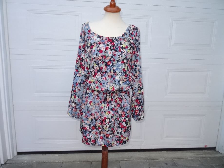 Robe Fourreau Gina Benotti - Taille L (44/46) - Imprimé Géométrique Bleu Et Blanc - Occasion Bon état