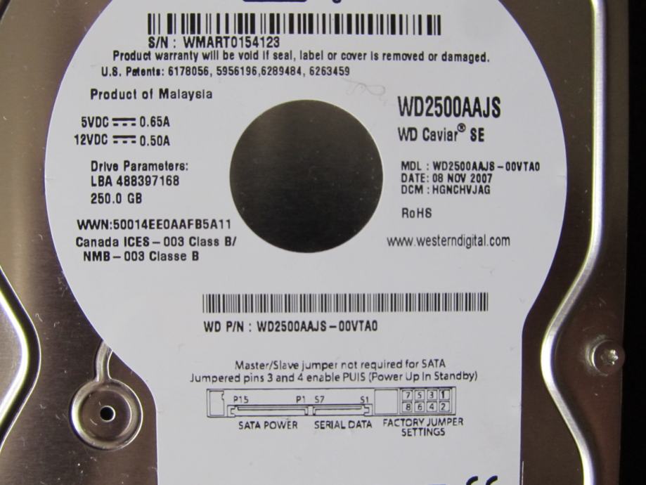 3,5" Western Digital hard drive WD2500AAJS, 250 GB