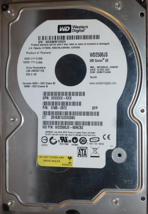 Hard disk 250gb WD Sata 3.0Gb/s