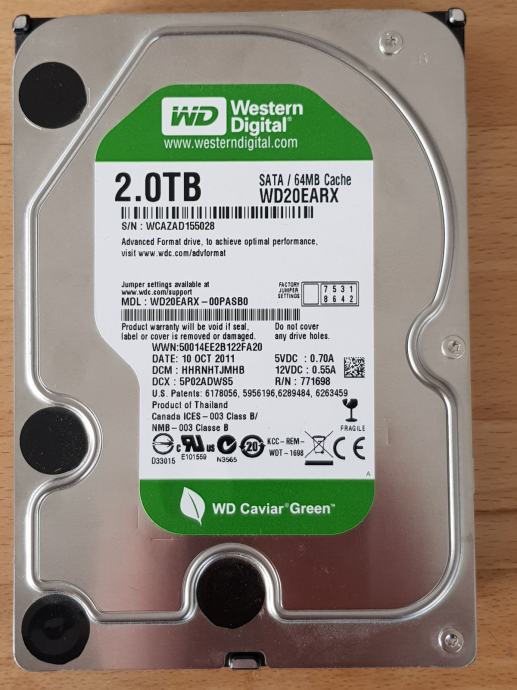 Hard disk 2Tb, WD Caviar Green, 3.5", SATA 600/64Mb CC