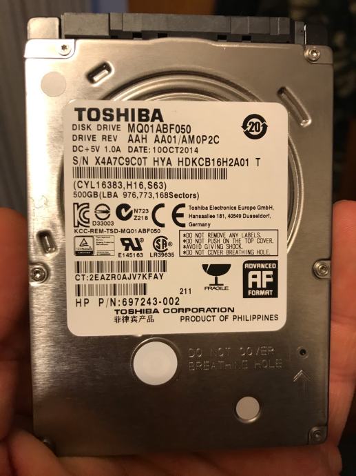 Hard disk za laptop 500 GB, TOSHIBA, 2,5”