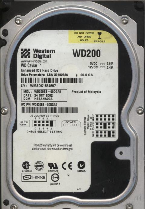 HDD 20 GB IDE 3,5" Western Digital WD200BB