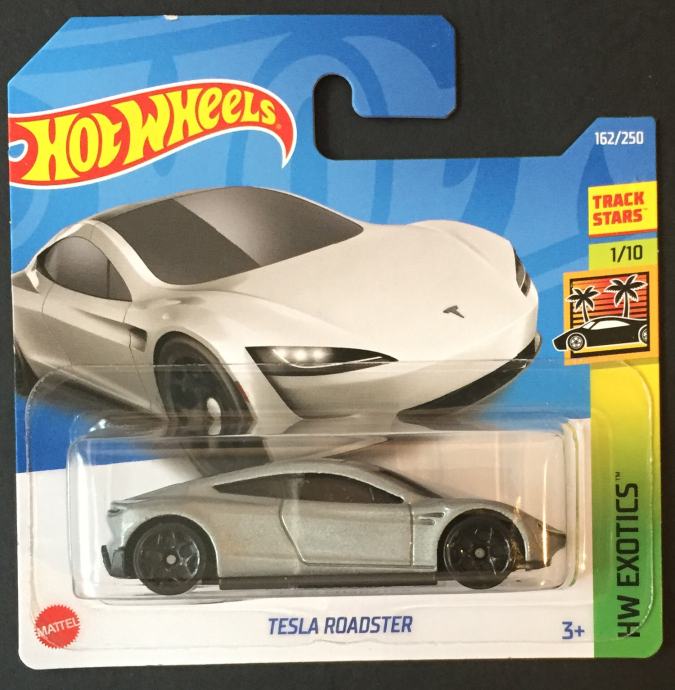Hot Wheels Tesla Roadster – HW Exotics Serie 1/10, Silber Metallic, Short Card, Mattel 2022