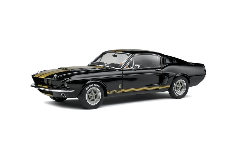 SOLIDO 1967 Ford Mustang Shelby GT500 - Argento Con Strisce Nere - Scala 1:18 Pressofuso