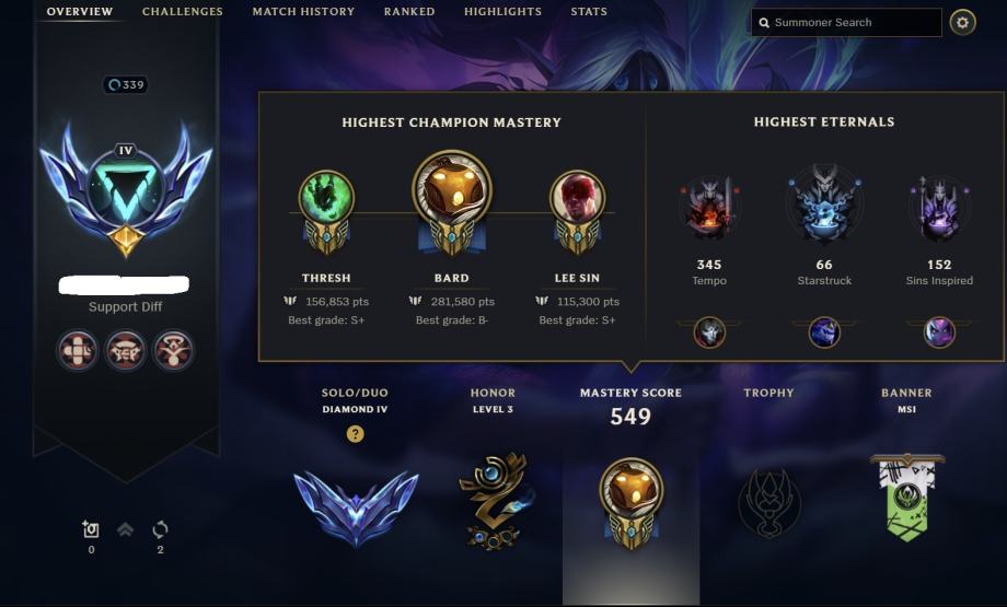 League of Legends EUNE account / LoL account (level 339, 262 skins)