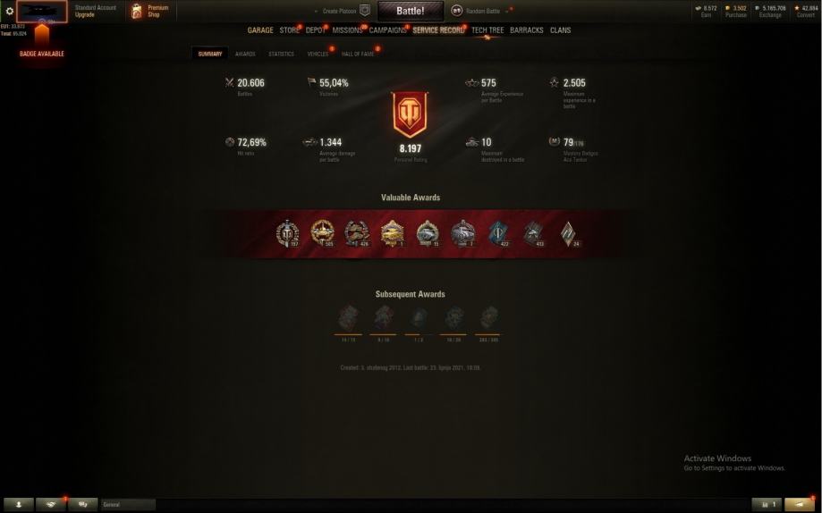 Compte World Of Tanks (PC) – 10 TX, 4 T9, 26 T8, Full Prem + 364 Jours Premium