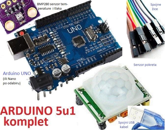 Arduino UNO 5u1 AKCIJA Uno, kabel, senzor pokreta, temperature, tlaka