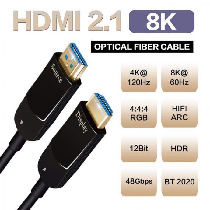 HDMI optički kabel 2.1v, 48gbps 8K/60Hz - 4K/120Hz, HDR, 3D, 100m