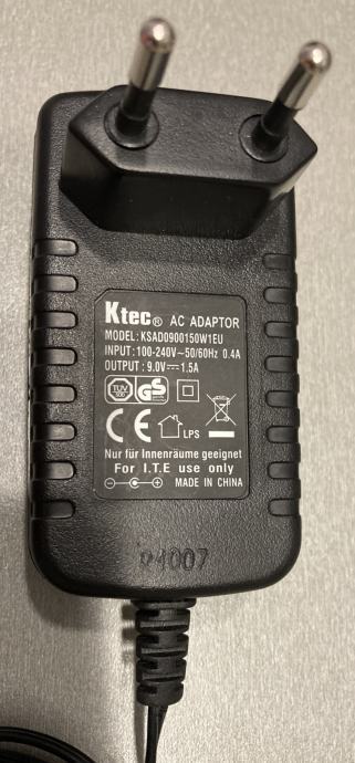 Ktec AC/DC Adapter, 9V, 1.5A, KSAD0900150W1EU