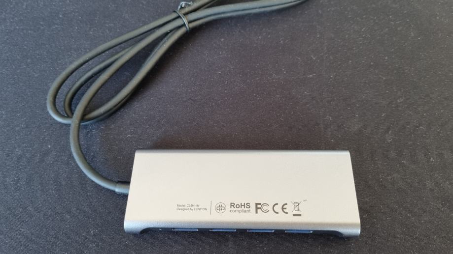 LENTION Hub USB 3.0 A 4 Porte Con Alimentazione DC E Cavo 0,6m – Adattatore Multiporta In Alluminio Per PC, MacBook, Laptop – Trasferimento 5 Gbps - 3