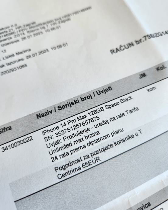 Apple 14 Pro Max, račun, garancija, novo, vakum