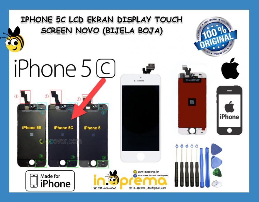 IPHONE 5C LCD EKRAN DISPLAY TOUCH SCREEN NOVO (BIJELA BOJA)