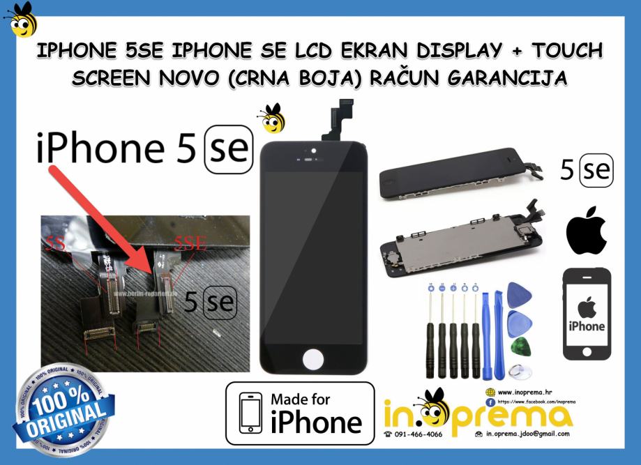 IPHONE 5SE IPHONE SE LCD EKRAN DISPLAY TOUCH SCREEN NOVO (CRNA BOJA)