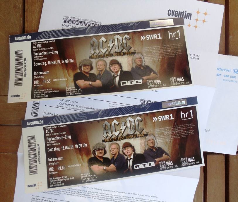 2 Tickets Karte Ulaznice rasprodani koncert AC/DC Hockenheim 16.05.15