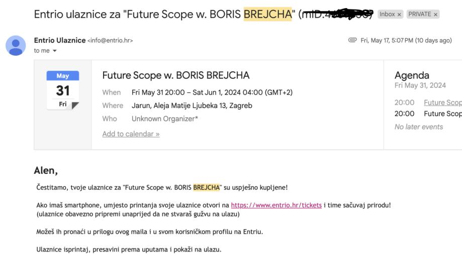 Future Scope w. BORIS BREJCHA 1 ulaznica