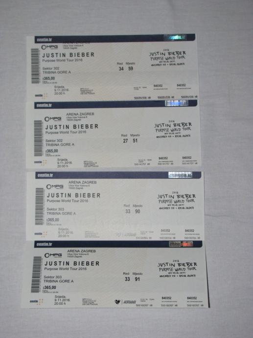 Justin Bieber - karte / ulaznice za koncert  09.11.2016 Arena Zagreb !