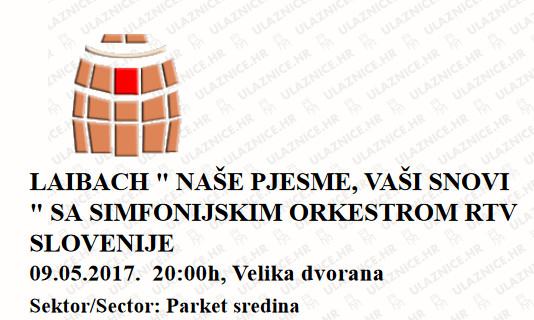Laibach - Lisinski 09 05 2017 - parket sredina - 2x sjedalo do sjedala