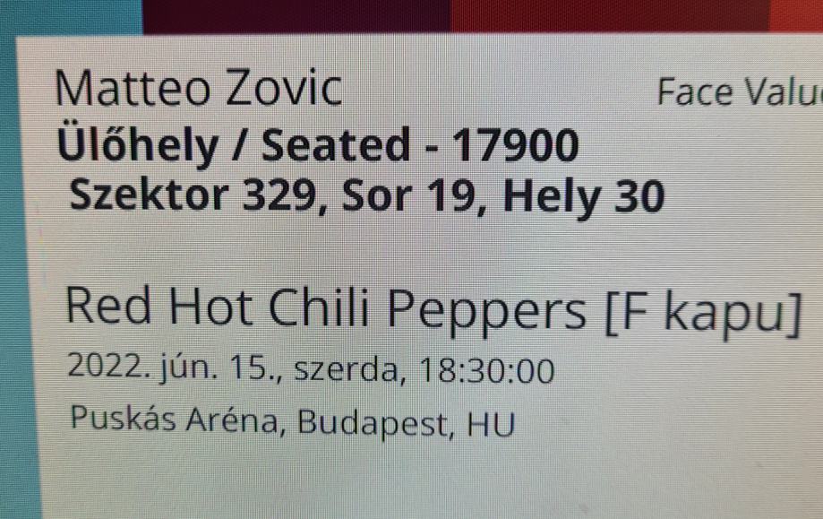 Red hot chili peppers Budapest 2 karte