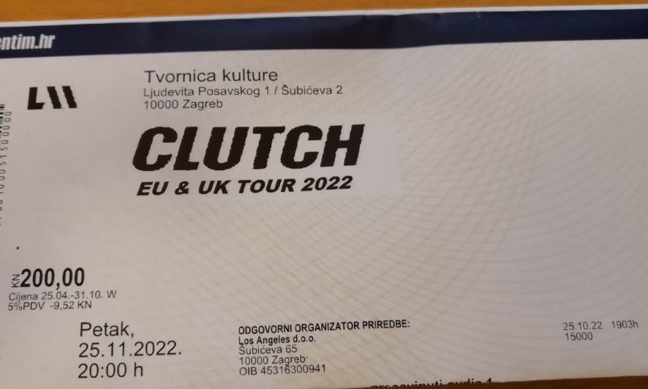 Ulaznica za Clutch, Zagreb 25.11.2022