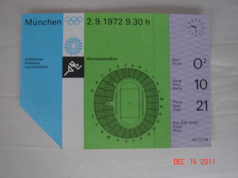 Olimpijada Minhen 1972 - ulaznica za atletiku