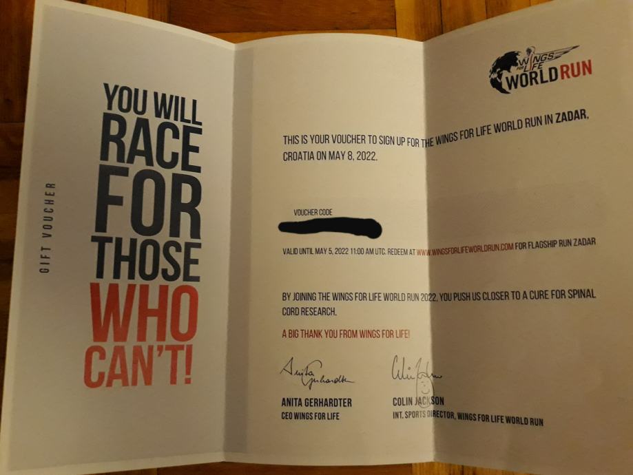 VOUCHER WINGS FOR LIFE WORLD RUN 2022 ZADAR
