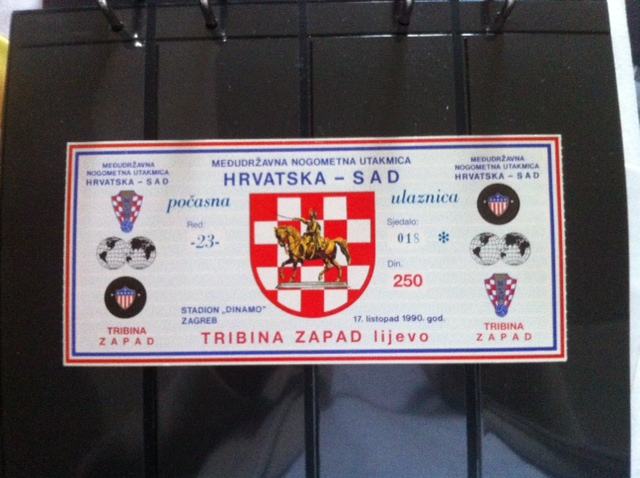Počasna ulaznica za utakmicu Hrvatska - SAD 17.10.1990.godina
