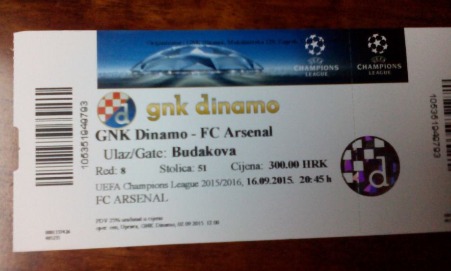 ulaznica GNK DINAMO - FC ARSENAL