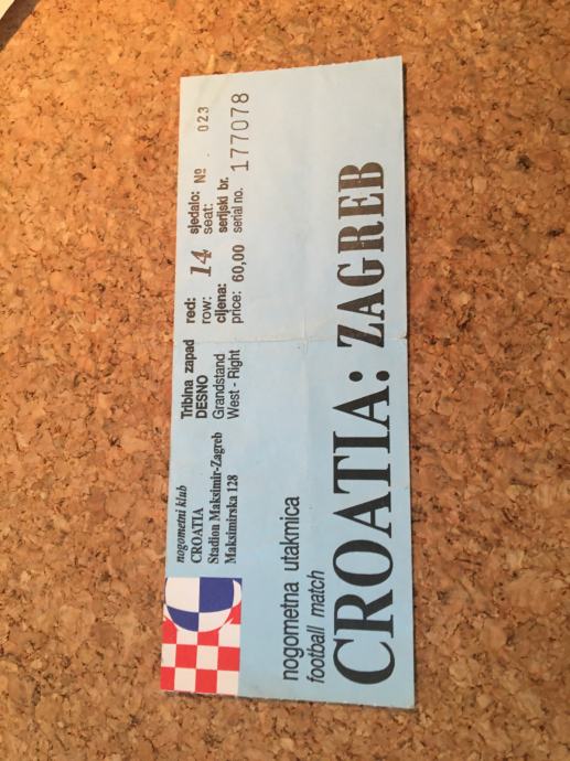 Ulaznica NK Croatia - NK Zagreb 1995/96.