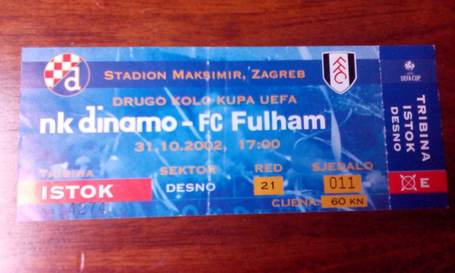 ulaznica NK DINAMO - FC FULHAM
