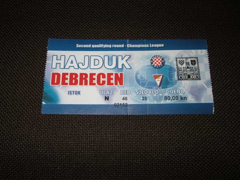 Ulaznica - NK Hajduk - Debrecen - Liga prvaka