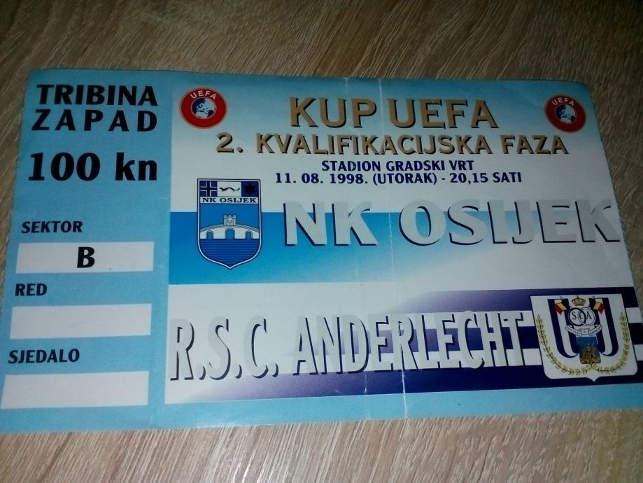 Ulaznica Osijek - Anderlecht 1998