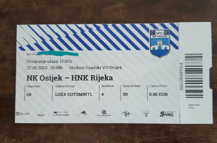 ulaznica za utakmicu Osijek-Rijeka