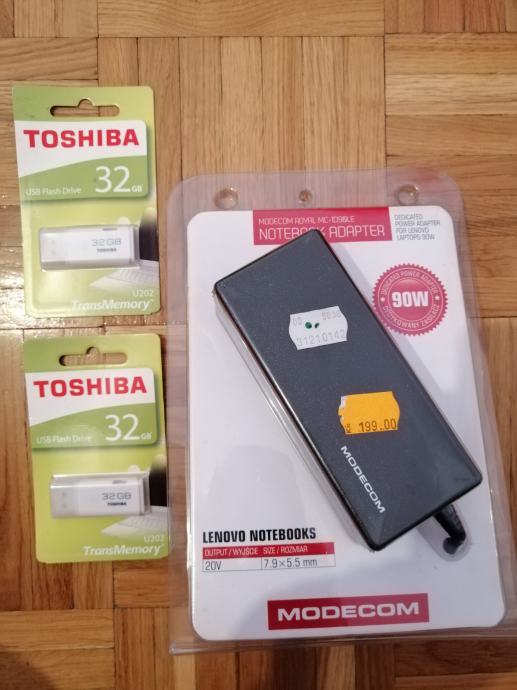 Lenovo notebook adapter plus 2 Toshiba usb 32 gb
