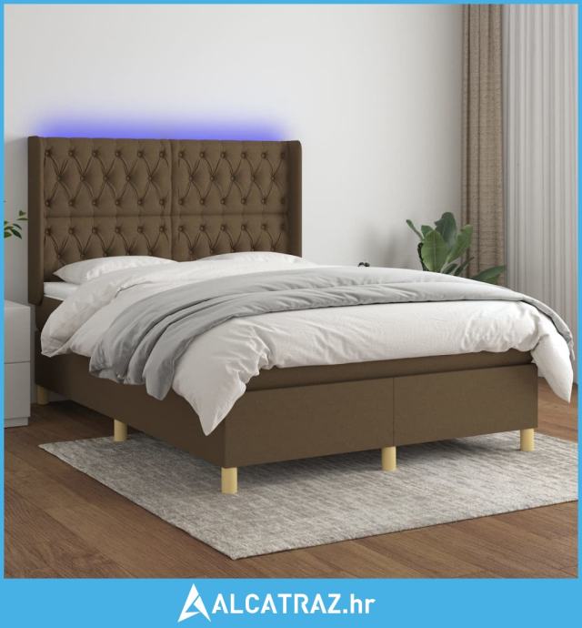 Krevet box spring s madracem LED tamnosmeđi 140x190 cm tkanina - NOVO
