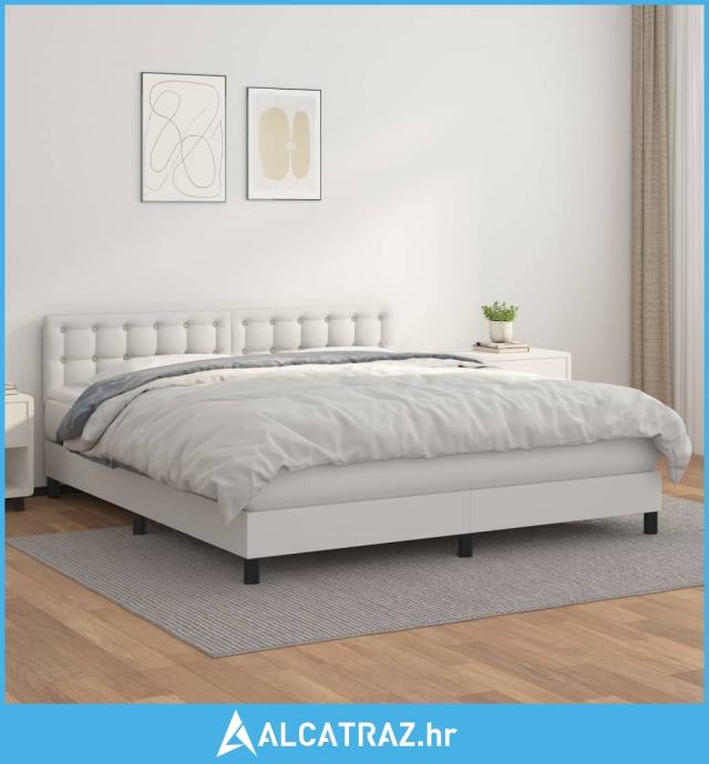 Krevet s oprugama i madracem bijeli 160x200 cm od umjetne kože - NOVO