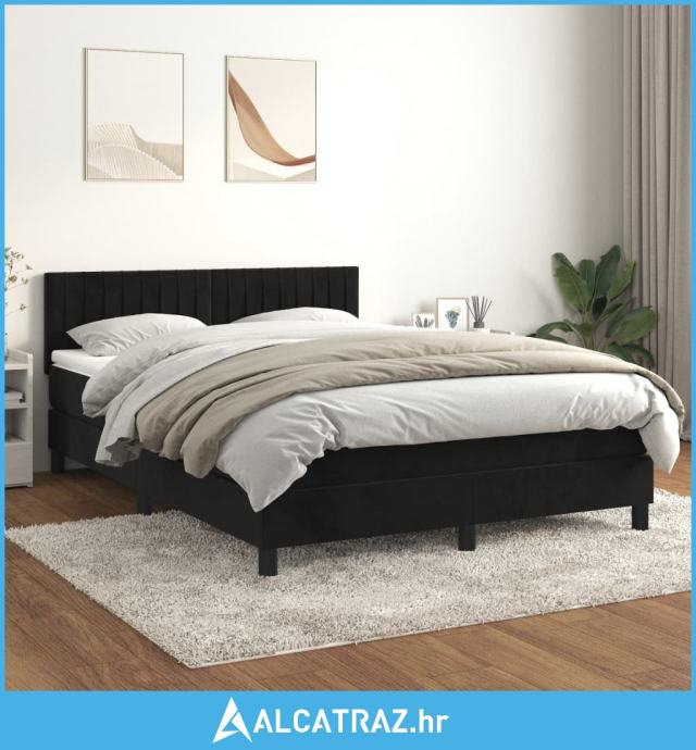 Krevet s oprugama i madracem crni 140 x 190 cm baršunasti - NOVO
