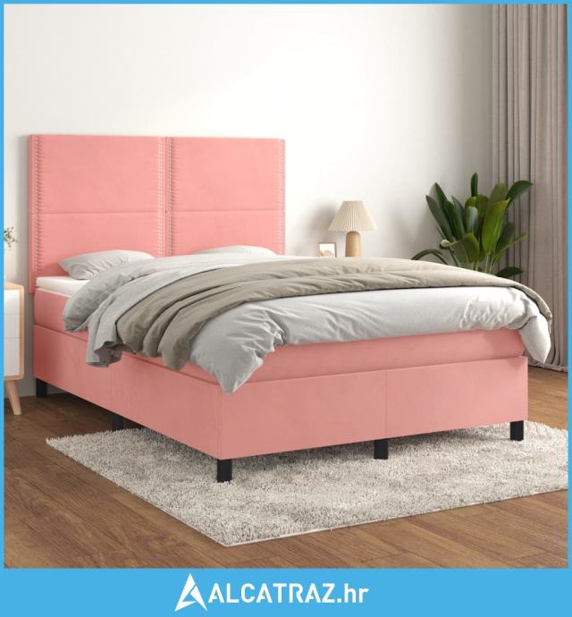 Krevet s oprugama i madracem ružičasti 140x190 cm baršunasti - NOVO
