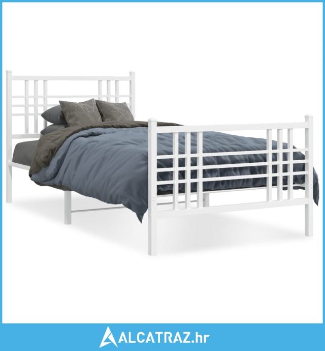 Metalni okvir kreveta uzglavlje i podnožje bijeli 90 x 200 cm - NOVO