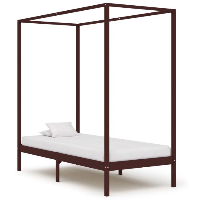 Okvir za krevet s baldahinom od borovine tamnosmeđi 100x200 cm - NOVO