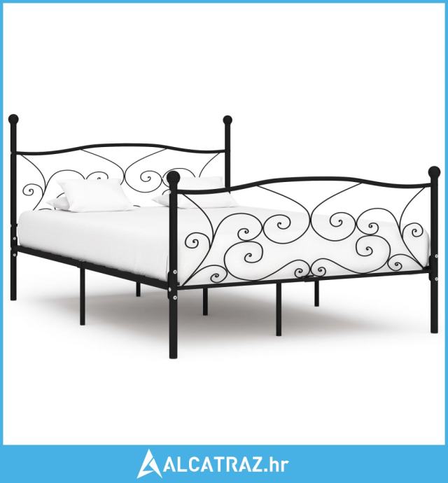Okvir za krevet s podnicama crni metalni 120 x 200 cm - NOVO